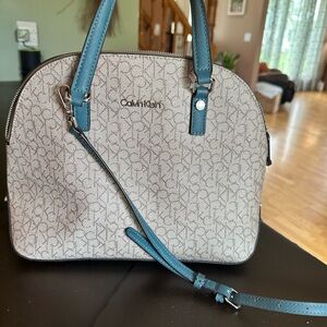Calvin Klein Cream and Blue Satchel Bag